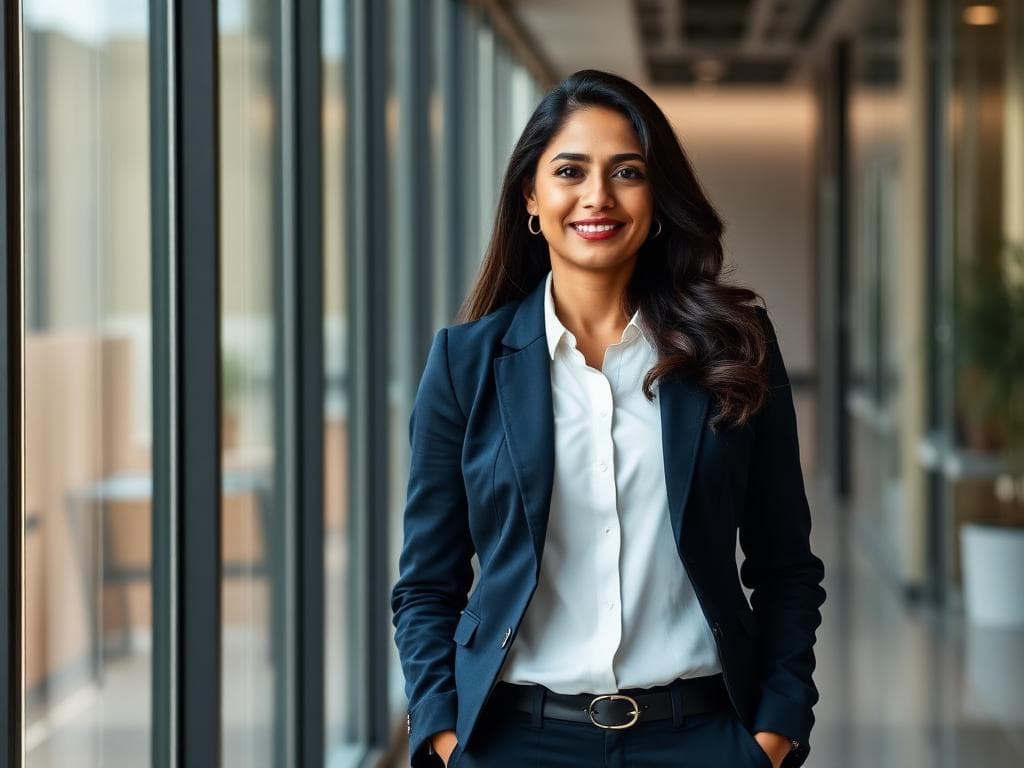 Professional with well-styled hair in corporate setting