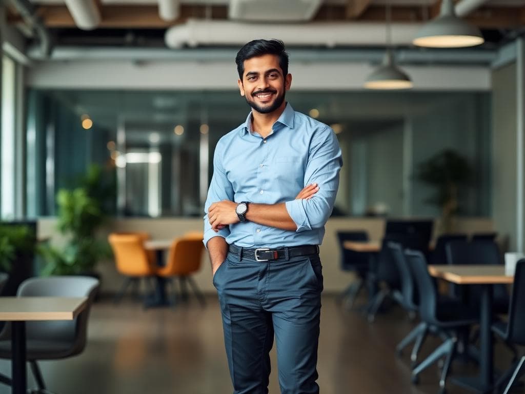 Professional with healthy glowing skin at workplace