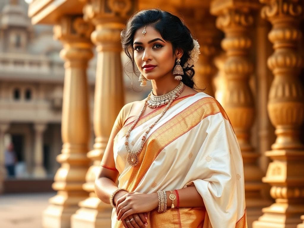 Ethnic wear styling  Kanjeevaram silk saree with temple jewellery