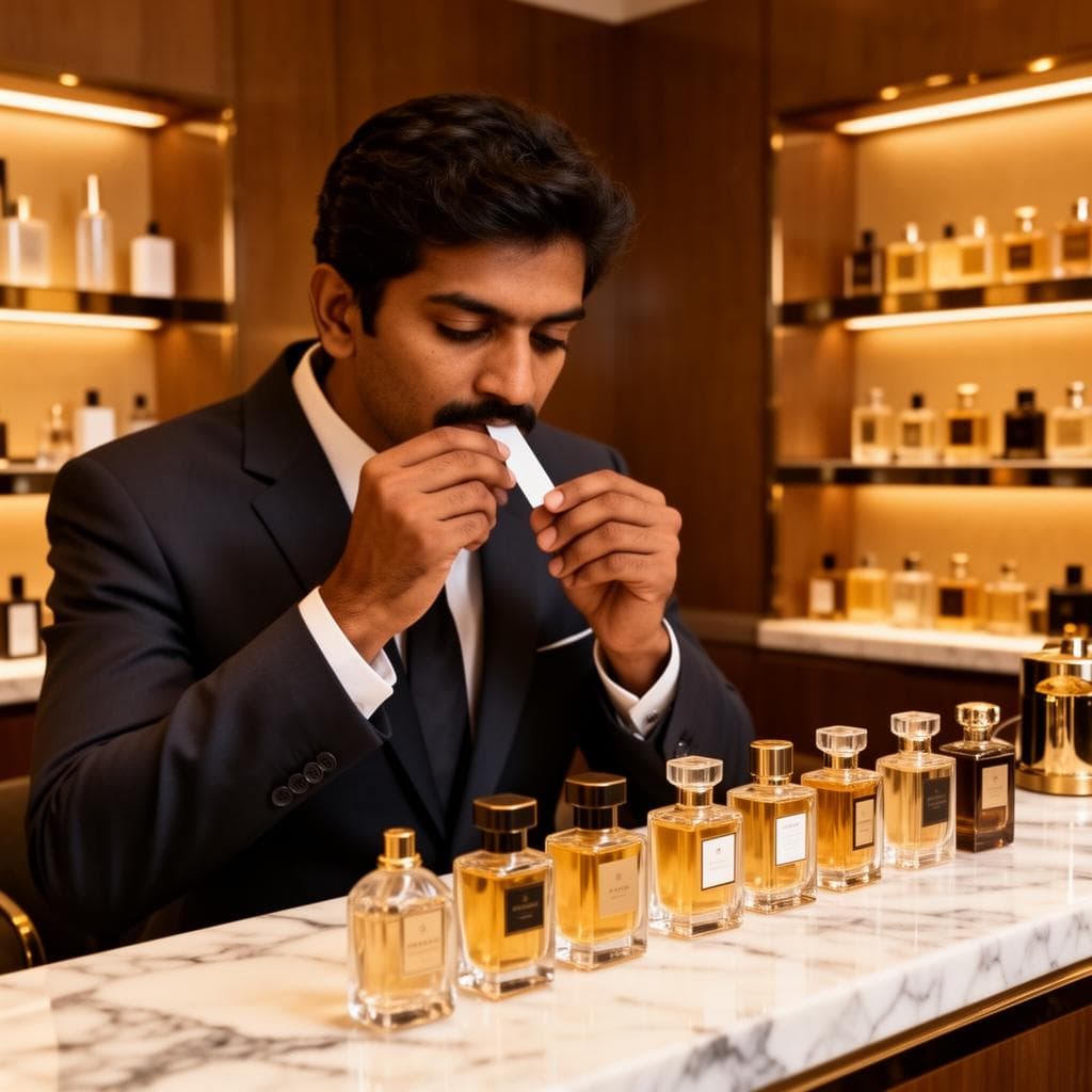 Professional fragrance consultation with perfume test strips in India
