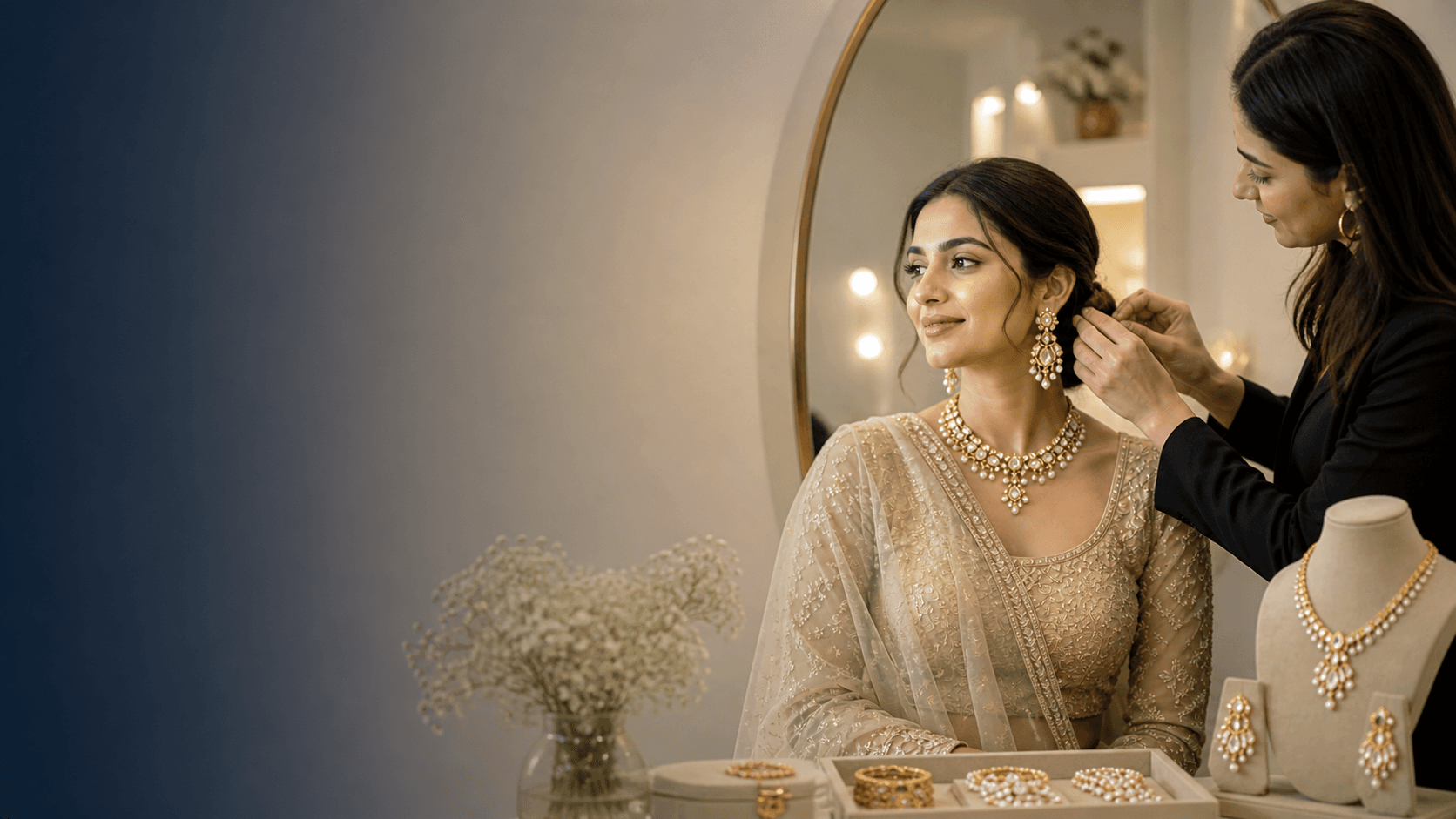 Personal stylist helping a shopper choose jewellery