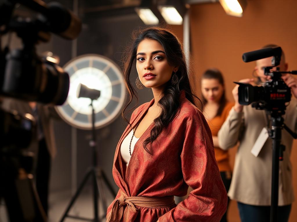 Professional photo shoot styling — model being styled on set