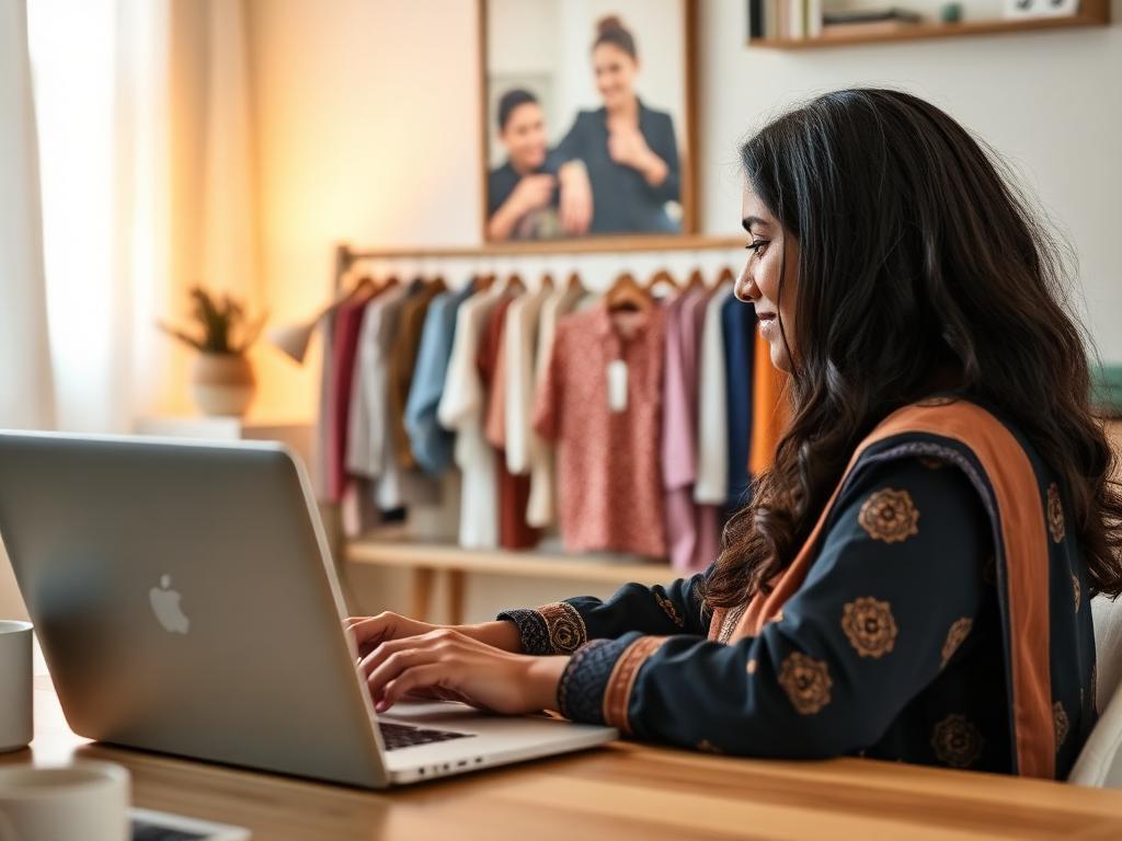Virtual wardrobe audit consultation on laptop — online stylist session