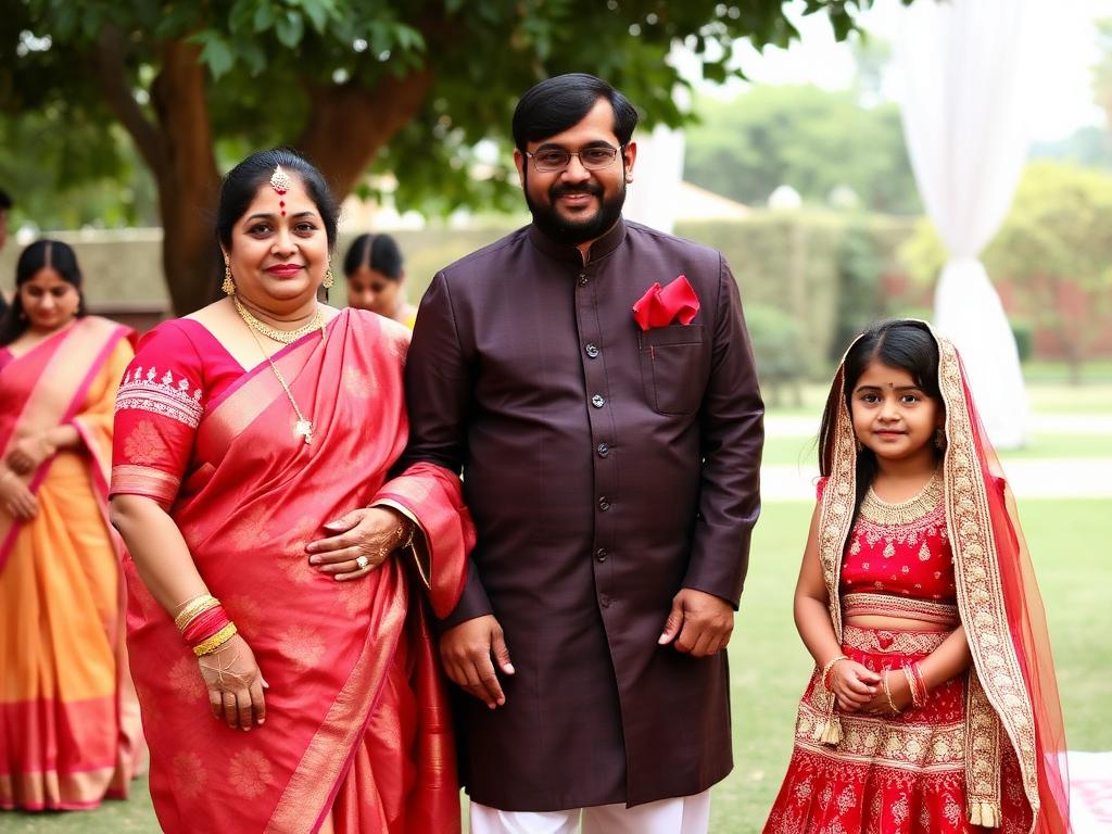 Family styled in coordinated wedding guest outfits